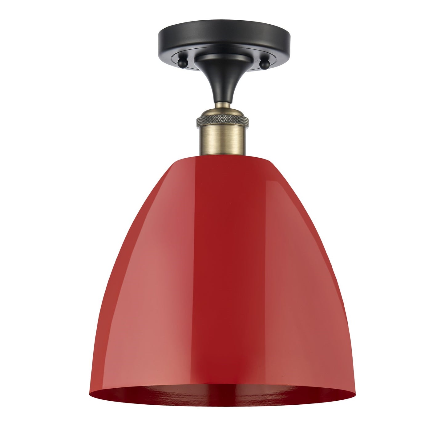 Innovations Plymouth 9in 1-Light Semi-Flush Mount | Industrial Black Antique Brass and Matte Red Metal | Kitchen & Hallway | 9 | Model 616-1F-BAB-MBD-9-RD