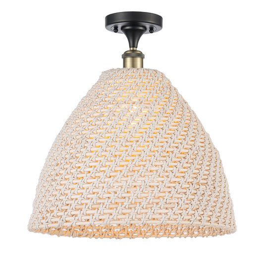 Innovations Bristol Natural 16in 1-Light Semi-Flush Mount | Farmhouse Black Antique Brass Steel and Natural Fiber Dome Shade | Model 616-1F-BAB-NBD-16-NAT