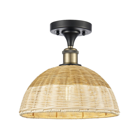 Innovations Bristol Natural II 12in 1-Light Semi-Flush Mount | Industrial Black Antique Brass and Natural Fiber Shade | Model 616-1F-BAB-NBD2-12-NAT