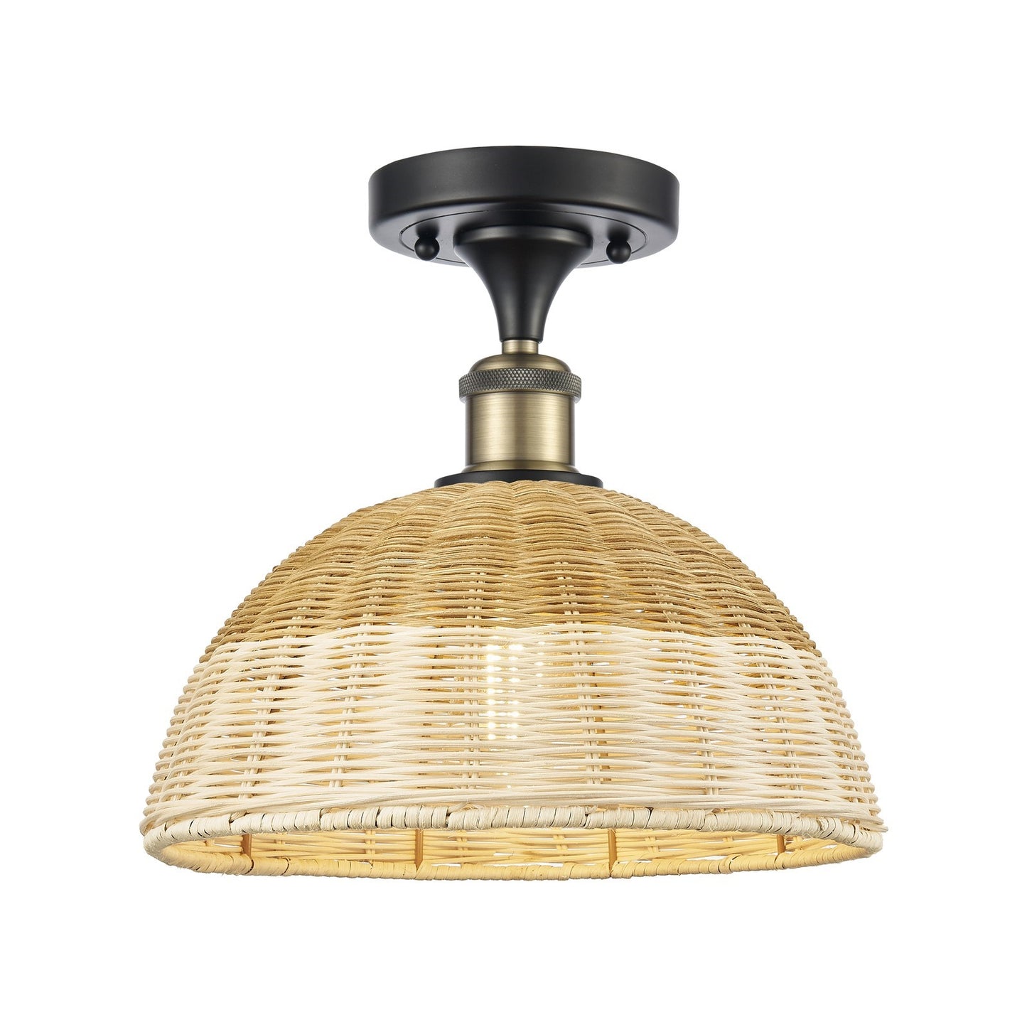 Innovations Bristol Natural II 12in 1-Light Semi-Flush Mount | Industrial Black Antique Brass and Natural Fiber Shade | Model 616-1F-BAB-NBD2-12-NAT