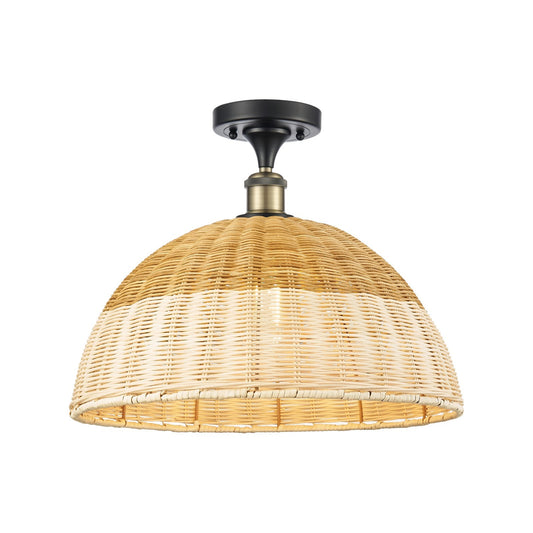 Innovations Bristol Natural II 16in 1-Light Semi-Flush Mount | Industrial Black Antique Brass and Natural Fiber Shade | Model 616-1F-BAB-NBD2-16-NAT