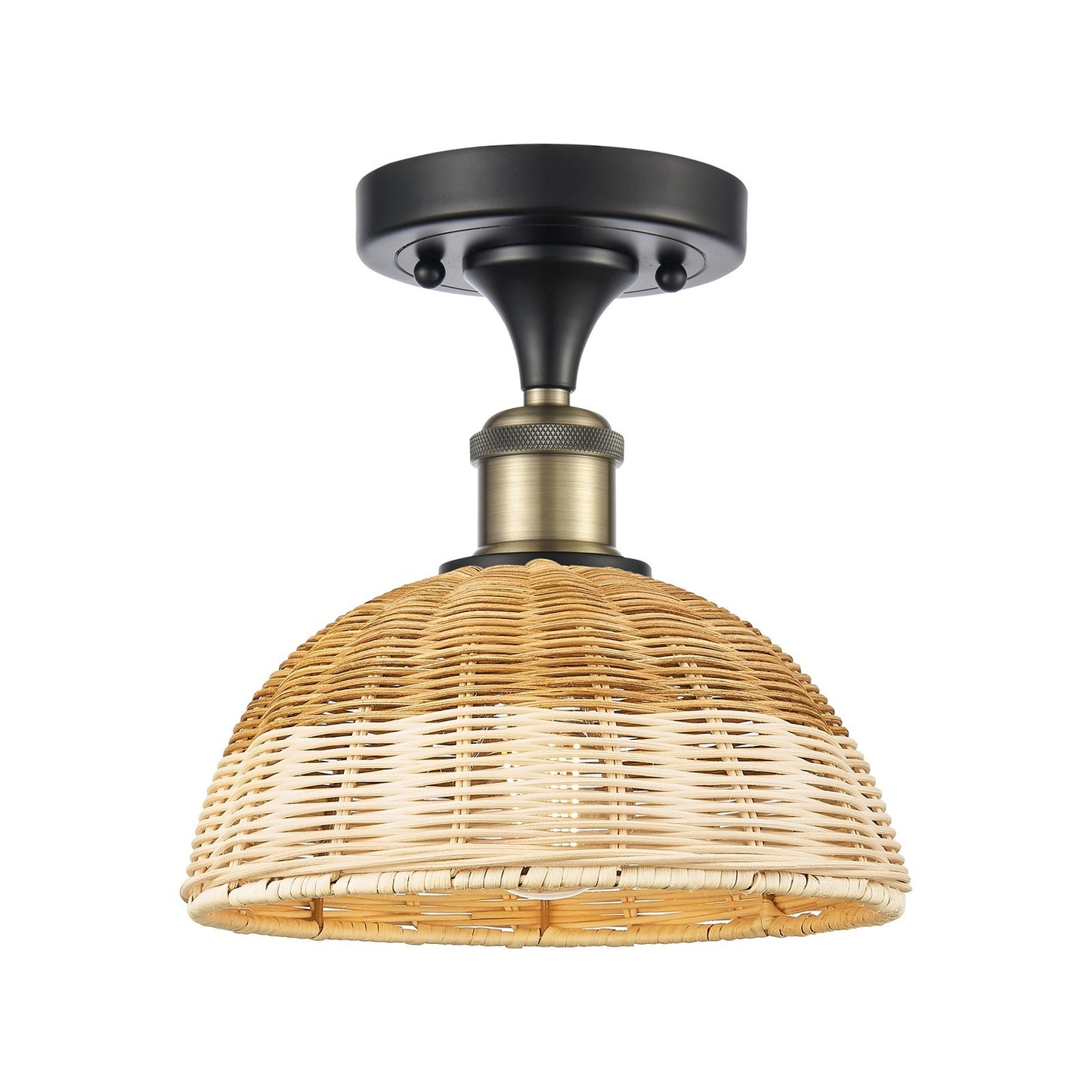Innovations Lighting Bristol Natural II 9in 1-Light Semi-Flush Mount | Industrial Black Antique Brass Steel and Natural | Model 616-1F-BAB-NBD2-9-NAT