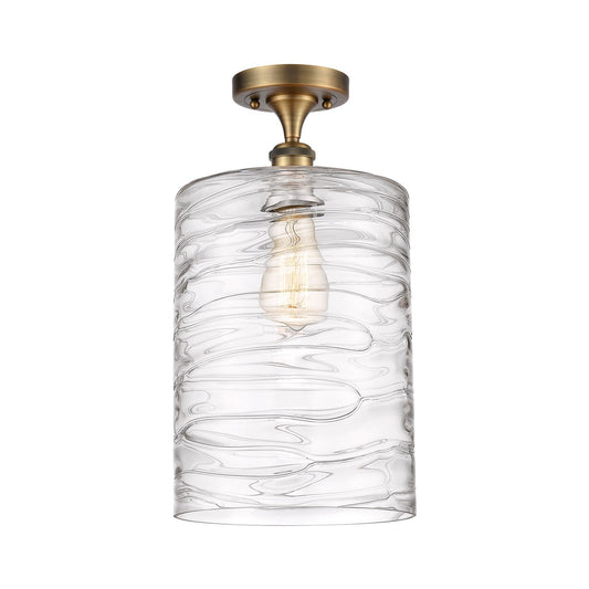 Innovations Cobbleskill 9in 1-Light Semi-Flush Mount | Art Nouveau Brushed Brass Steel and Deco Swirl Clear Glass | Entryway & | Model 616-1F-BB-G1113-L