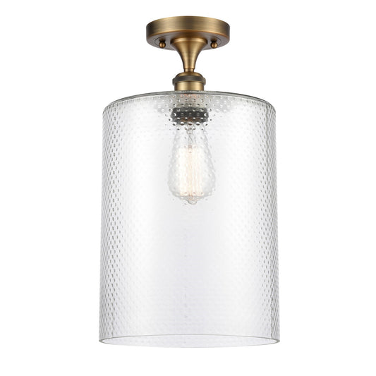 Innovations Cobbleskill 9in 1-Light Semi-Flush Mount | Industrial Brushed Brass Steel and Clear Glass | Entryway & Hallway | 9 x | Model 616-1F-BB-G112-L