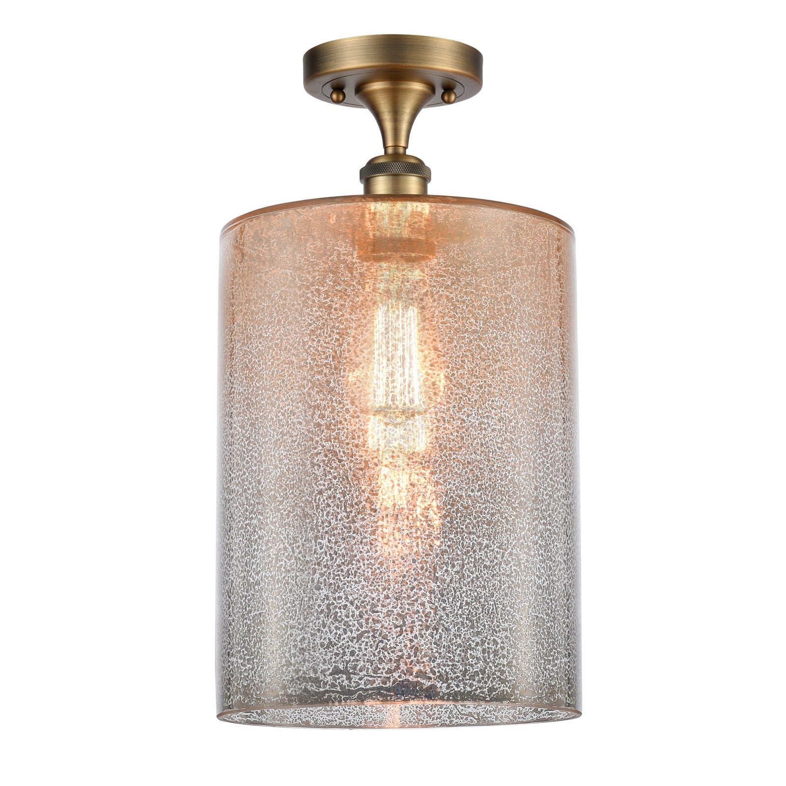 Innovations Cobbleskill 9in 1-Light Semi-Flush Mount | Industrial Brushed Brass Steel and Mercury Glass | Entryway & Hallway | 9 | Model 616-1F-BB-G116-L