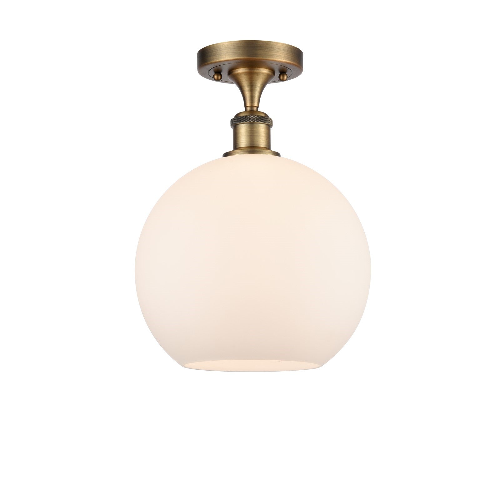 Innovations Athens 10in 1-Light Semi-Flush Mount | Industrial Brushed Brass Steel and Matte White Glass | Damp-Rated Hallway & | Model 616-1F-BB-G121-10