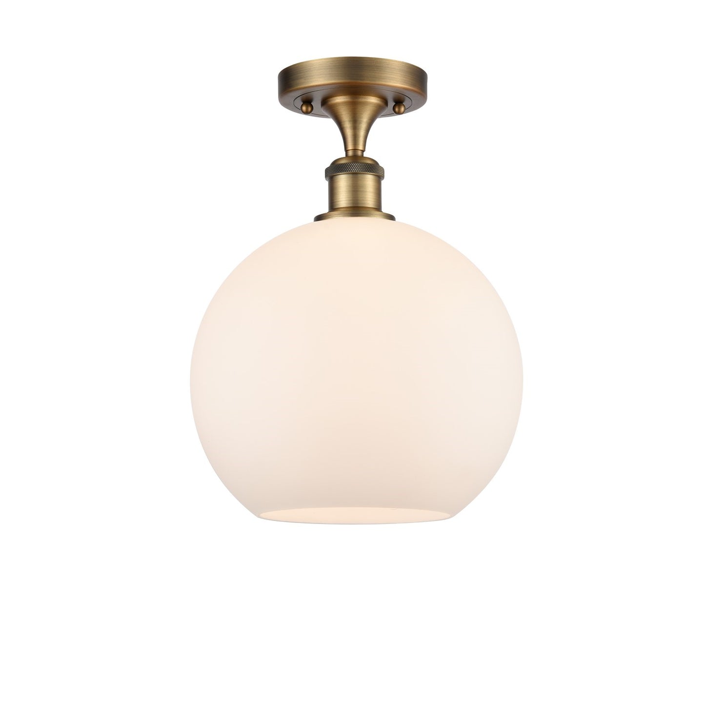 Innovations Athens 10in 1-Light Semi-Flush Mount | Industrial Brushed Brass Steel and Matte White Glass | Damp-Rated Hallway & | Model 616-1F-BB-G121-10