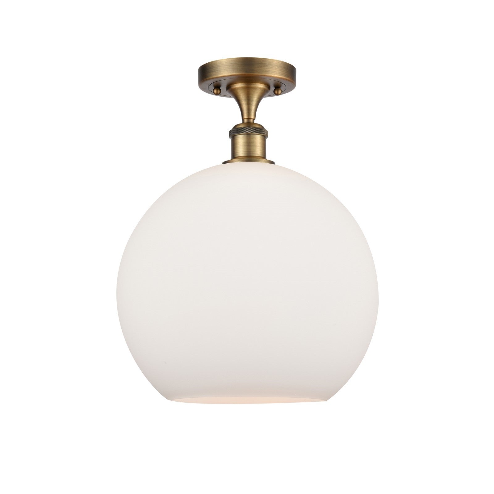 Innovations Athens 12in 1-Light Semi-Flush Mount | Industrial Brushed Brass Steel and Matte White Glass | Entryway & Hallway | Model 616-1F-BB-G121-12