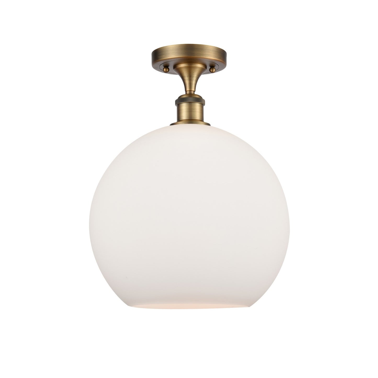 Innovations Athens 12in 1-Light Semi-Flush Mount | Industrial Brushed Brass Steel and Matte White Glass | Entryway & Hallway | Model 616-1F-BB-G121-12