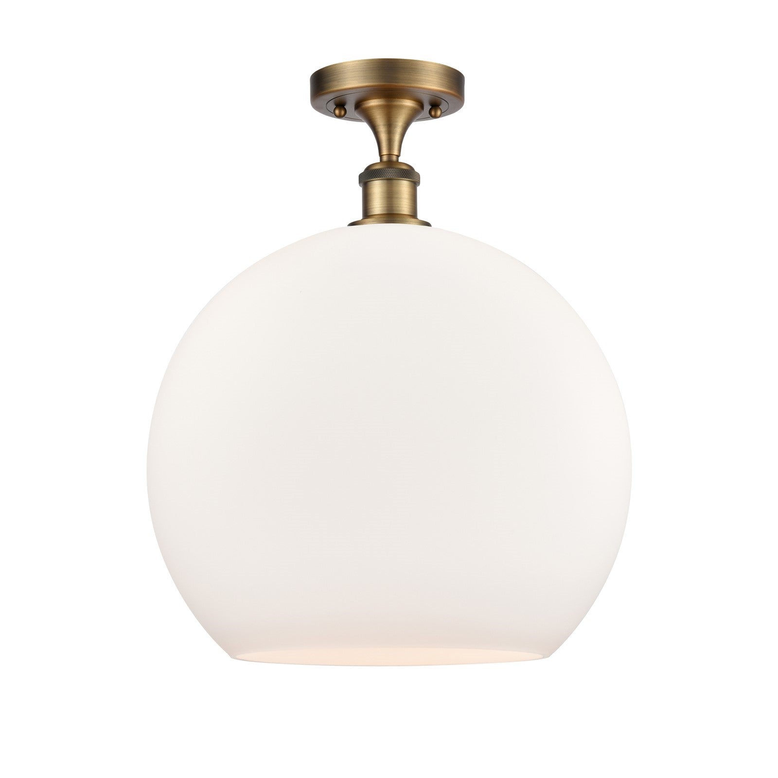 Innovations Athens 14in 1-Light Semi-Flush Mount | Industrial Brushed Brass Steel and Matte White Glass | Kitchen & Bathroom | Model 616-1F-BB-G121-14