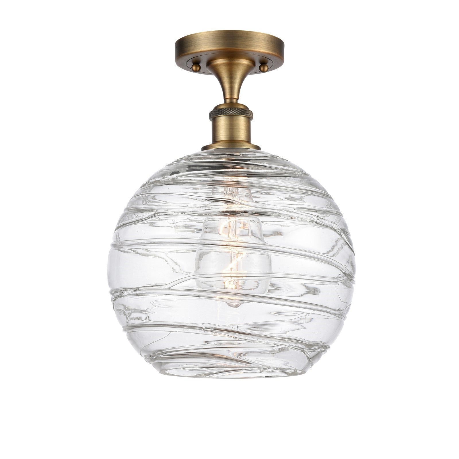 Innovations Athens Deco Swirl 10in 1-Light Semi-Flush Mount | Industrial Brushed Brass and Clear Deco Swirl Glass | Model 616-1F-BB-G1213-10CL