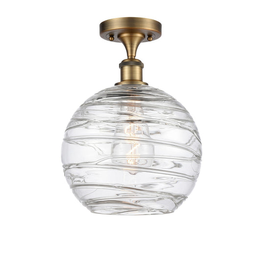 Innovations Athens Deco Swirl 10in 1-Light Semi-Flush Mount | Industrial Brushed Brass and Clear Deco Swirl Glass | Model 616-1F-BB-G1213-10CL