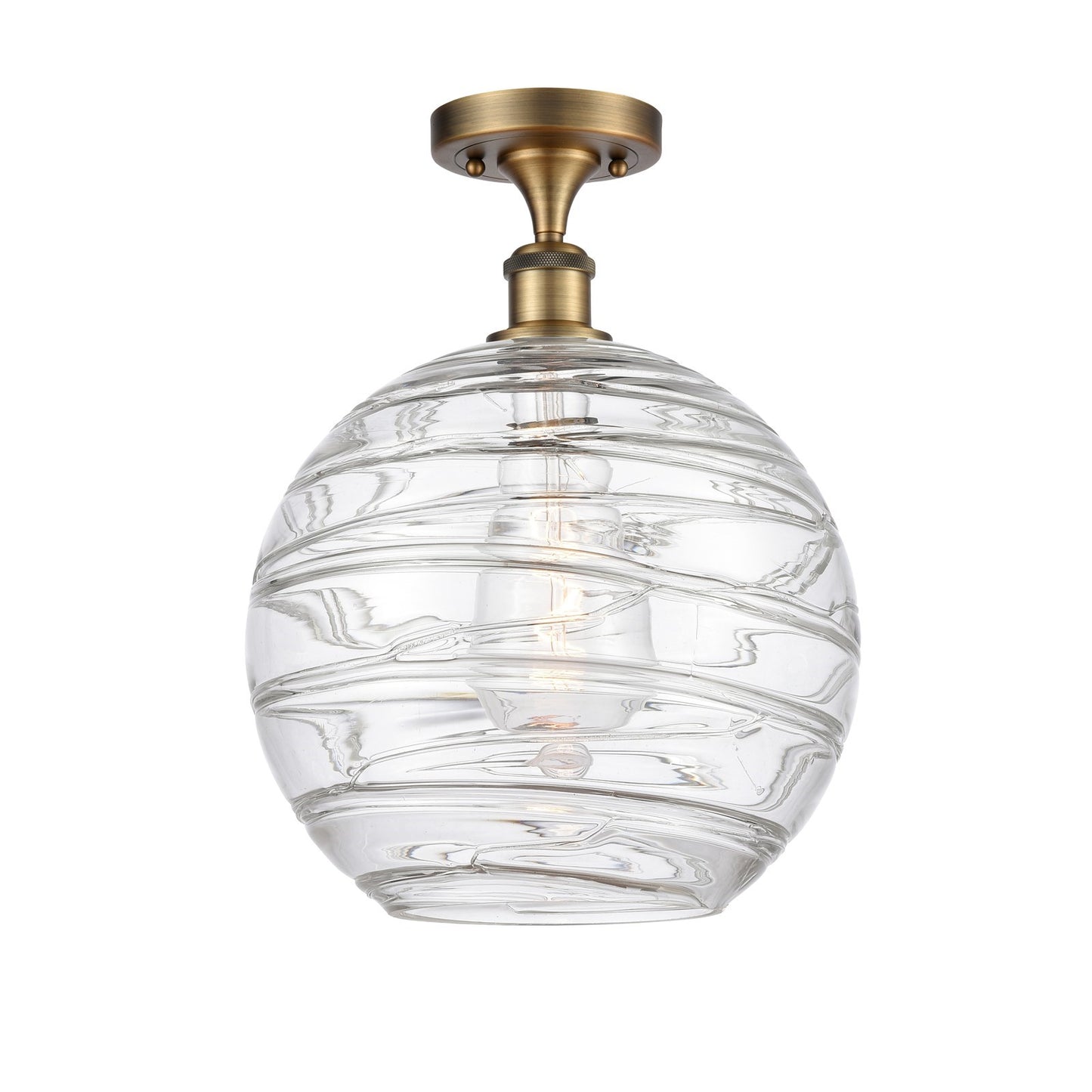 Innovations Athens Deco Swirl 12in 1-Light Semi-Flush Mount | Industrial Brushed Brass and Clear Deco Swirl Glass | Entryway | Model 616-1F-BB-G1213-12CL