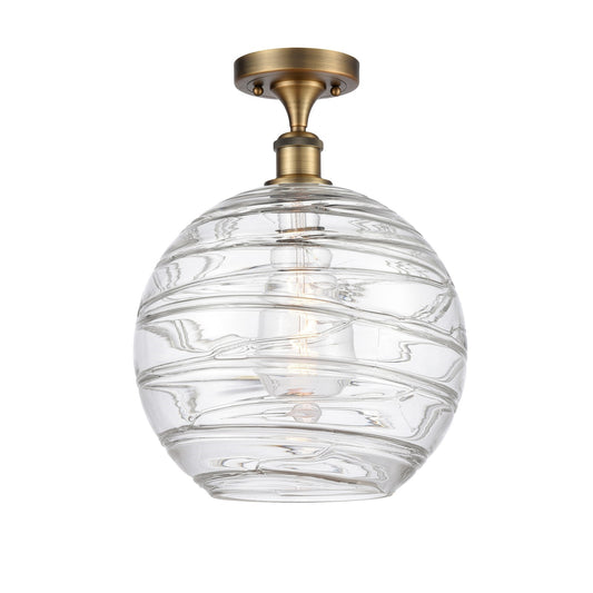 Innovations Athens Deco Swirl 12in 1-Light Semi-Flush Mount | Industrial Brushed Brass and Clear Deco Swirl Glass | Entryway | Model 616-1F-BB-G1213-12CL