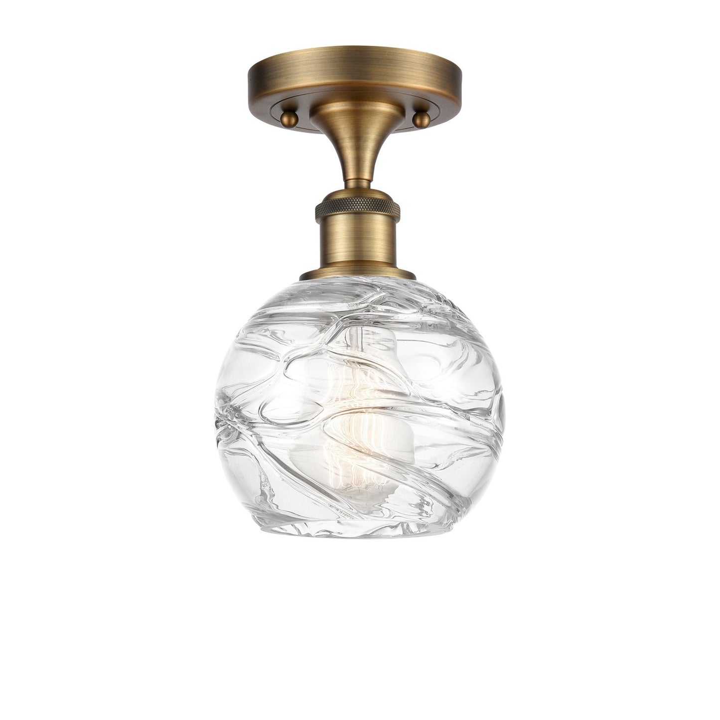 Innovations Athens Deco Swirl 6in 1-Light Semi-Flush Mount | Industrial Brushed Brass Steel and Clear Deco Swirl Glass | Model 616-1F-BB-G1213-6CL