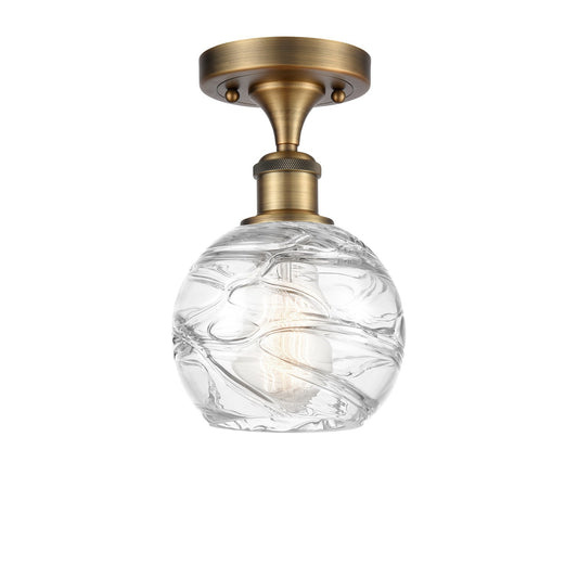 Innovations Athens Deco Swirl 6in 1-Light Semi-Flush Mount | Industrial Brushed Brass Steel and Clear Deco Swirl Glass | Model 616-1F-BB-G1213-6CL
