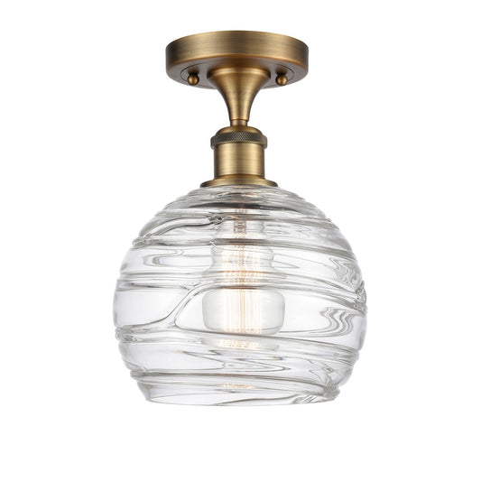 Innovations Athens Deco Swirl 8in 1-Light Semi-Flush Mount | Industrial Brushed Brass and Clear Deco Swirl Glass | Entryway & | Model 616-1F-BB-G1213-8CL