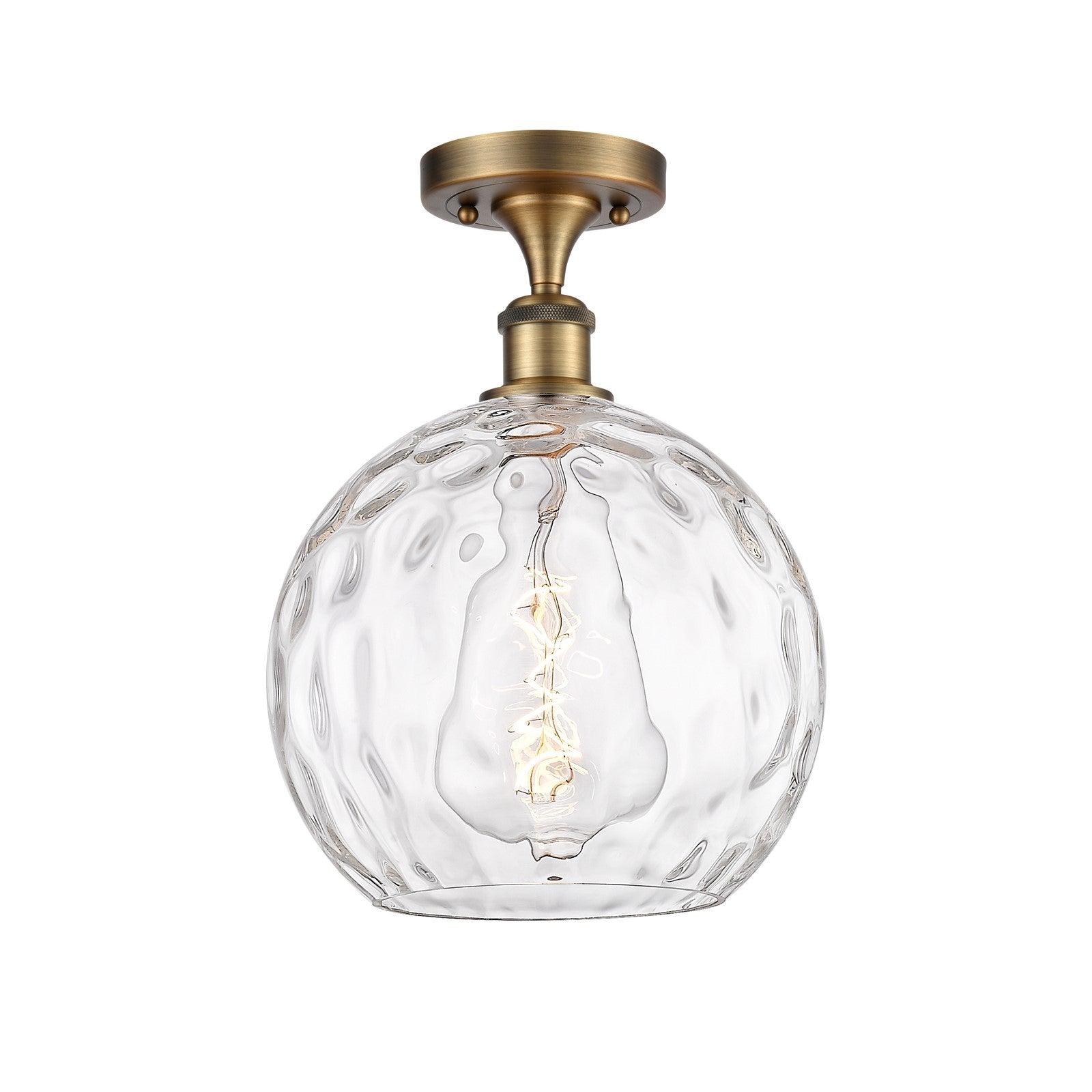 Innovations Athens Water Glass 10in 1-Light Semi-Flush Mount | Industrial Brushed Brass Steel and Clear Water Glass | Damp | Model 616-1F-BB-G1215-10