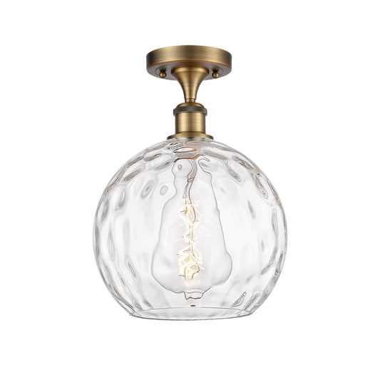 Innovations Athens Water Glass 10in 1-Light Semi-Flush Mount | Industrial Brushed Brass Steel and Clear Water Glass | Damp | Model 616-1F-BB-G1215-10