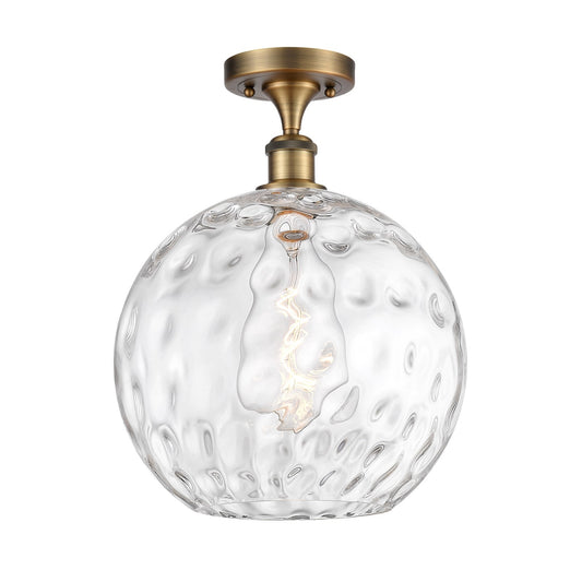 Innovations Athens Water Glass 12in 1-Light Semi-Flush Mount | Industrial Brushed Brass and Clear Glass | Kitchen & Hallway | Model 616-1F-BB-G1215-12