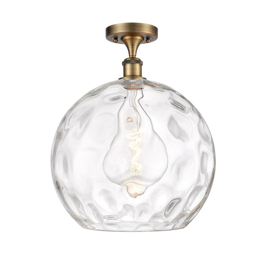 Innovations Athens Water Glass 13in 1-Light Semi-Flush Mount | Industrial Brushed Brass and Clear Water Glass | Kitchen & | Model 616-1F-BB-G1215-14