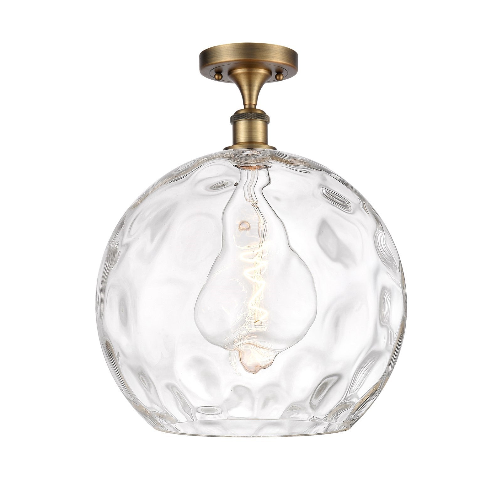 Innovations Athens Water Glass 13in 1-Light Semi-Flush Mount | Industrial Brushed Brass and Clear Water Glass | Kitchen & | Model 616-1F-BB-G1215-14