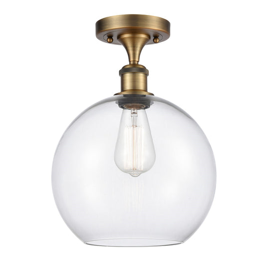 Innovations Athens 10in 1-Light Semi-Flush Mount | Industrial Brushed Brass Steel and Clear Glass | Entryway & Hallway | 10 x 10 | Model 616-1F-BB-G122-10