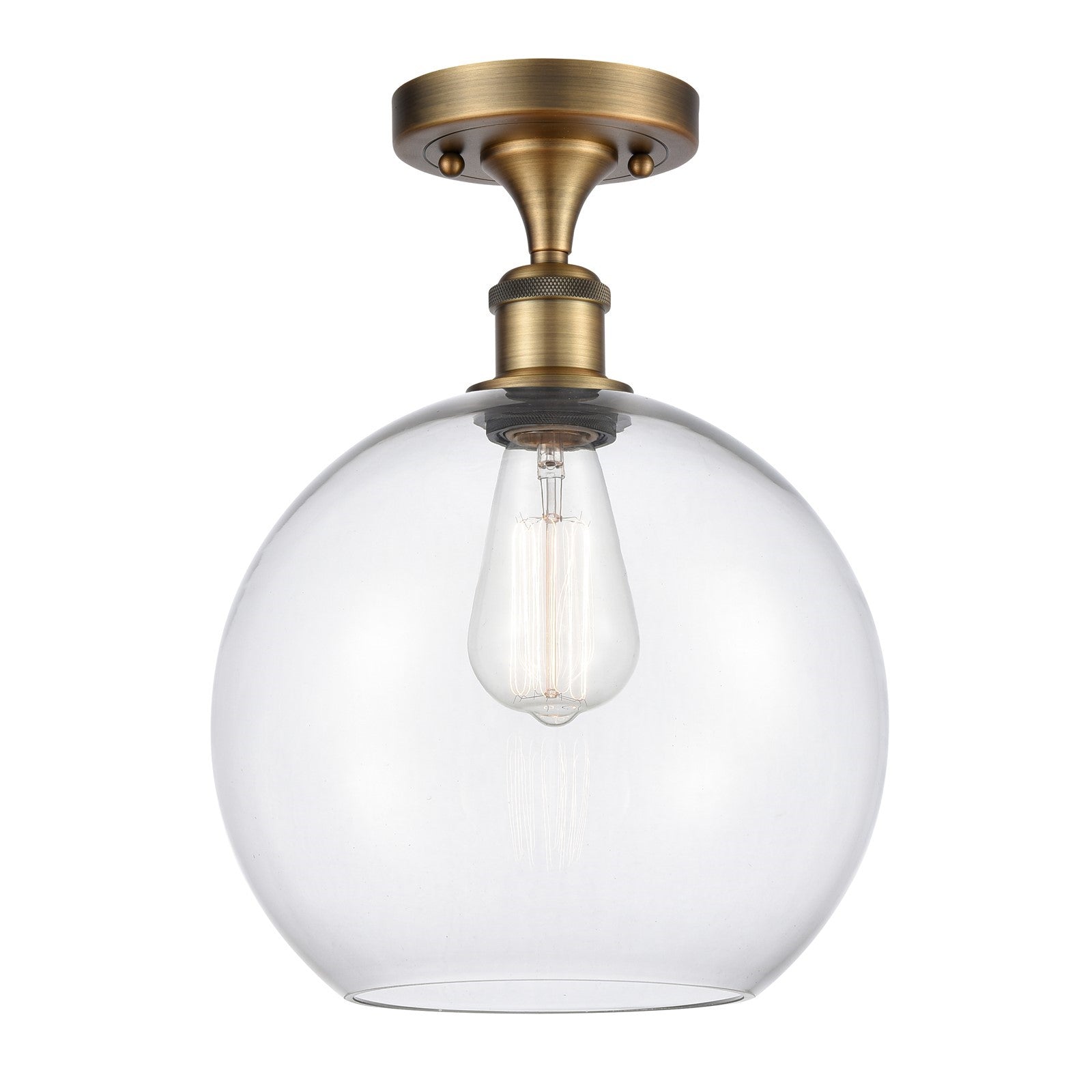 Innovations Athens 10in 1-Light Semi-Flush Mount | Industrial Brushed Brass Steel and Clear Glass | Entryway & Hallway | 10 x 10 | Model 616-1F-BB-G122-10