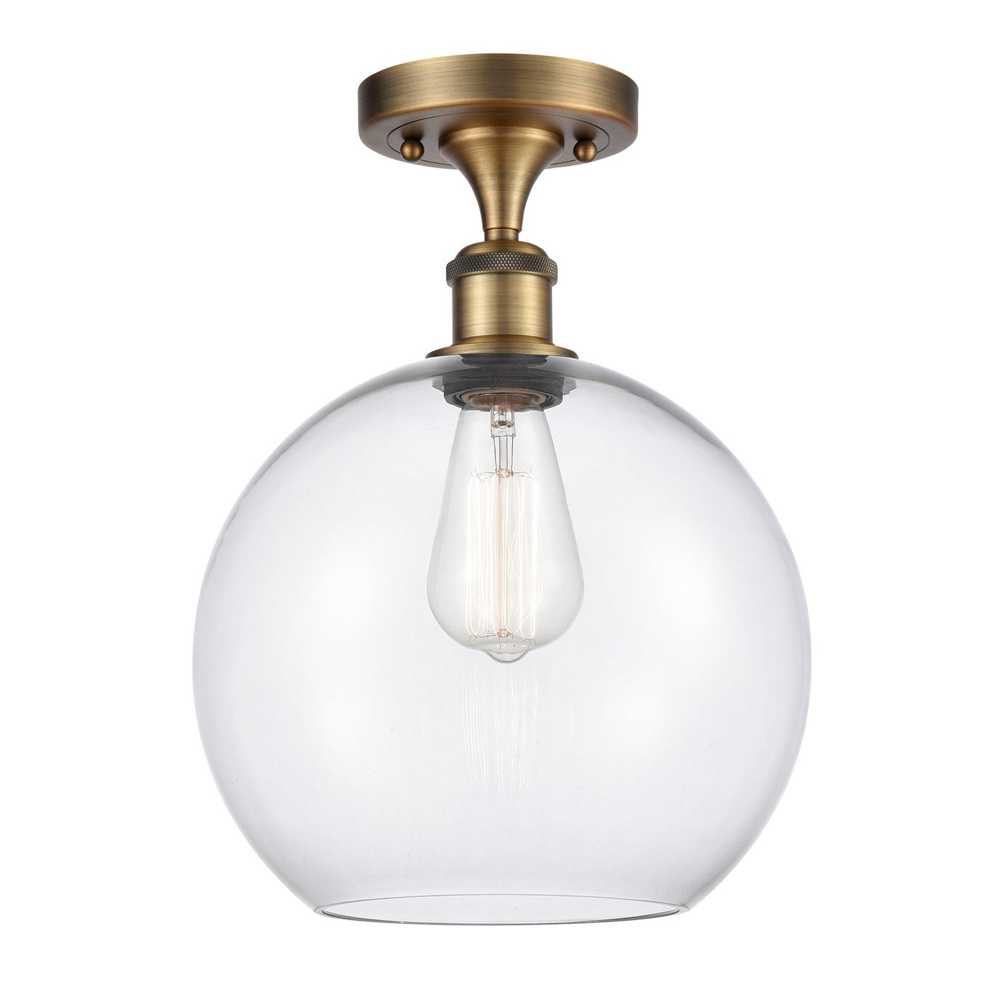 Innovations Athens 10in 1-Light Semi-Flush Mount | Industrial Brushed Brass Steel and Clear Glass | Entryway & Hallway | 10 x 10 | Model 616-1F-BB-G122-10
