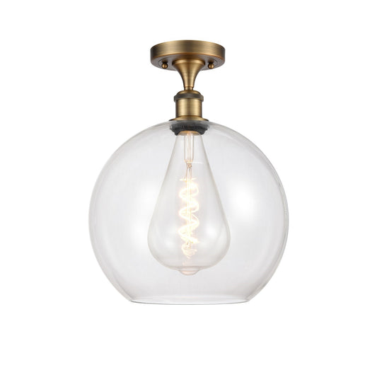 Innovations Athens 12in 1-Light Semi-Flush Mount | Industrial Brushed Brass Steel and Clear Glass | Kitchen & Hallway | 11.75 x | Model 616-1F-BB-G122-12