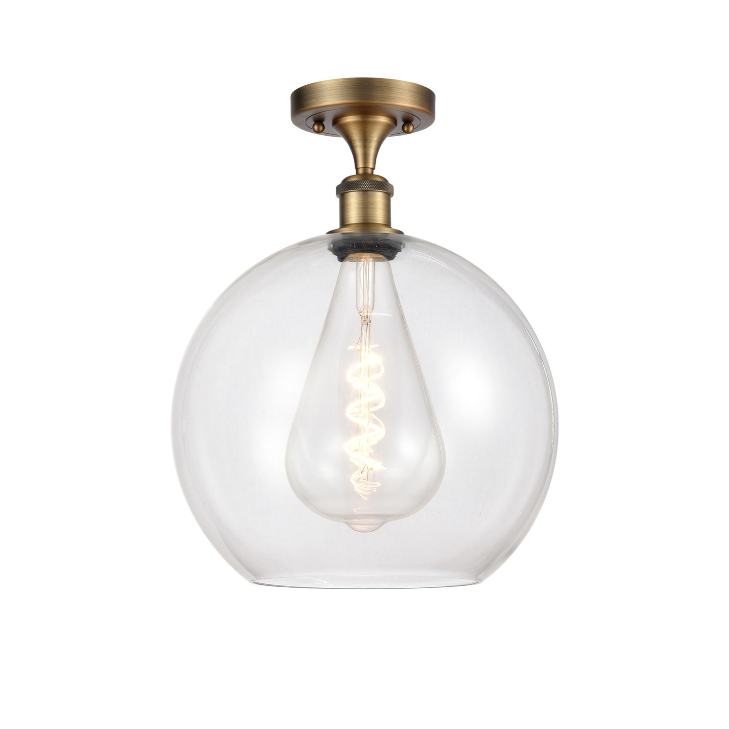 Innovations Athens 12in 1-Light Semi-Flush Mount | Industrial Brushed Brass Steel and Clear Glass | Kitchen & Hallway | 11.75 x | Model 616-1F-BB-G122-12