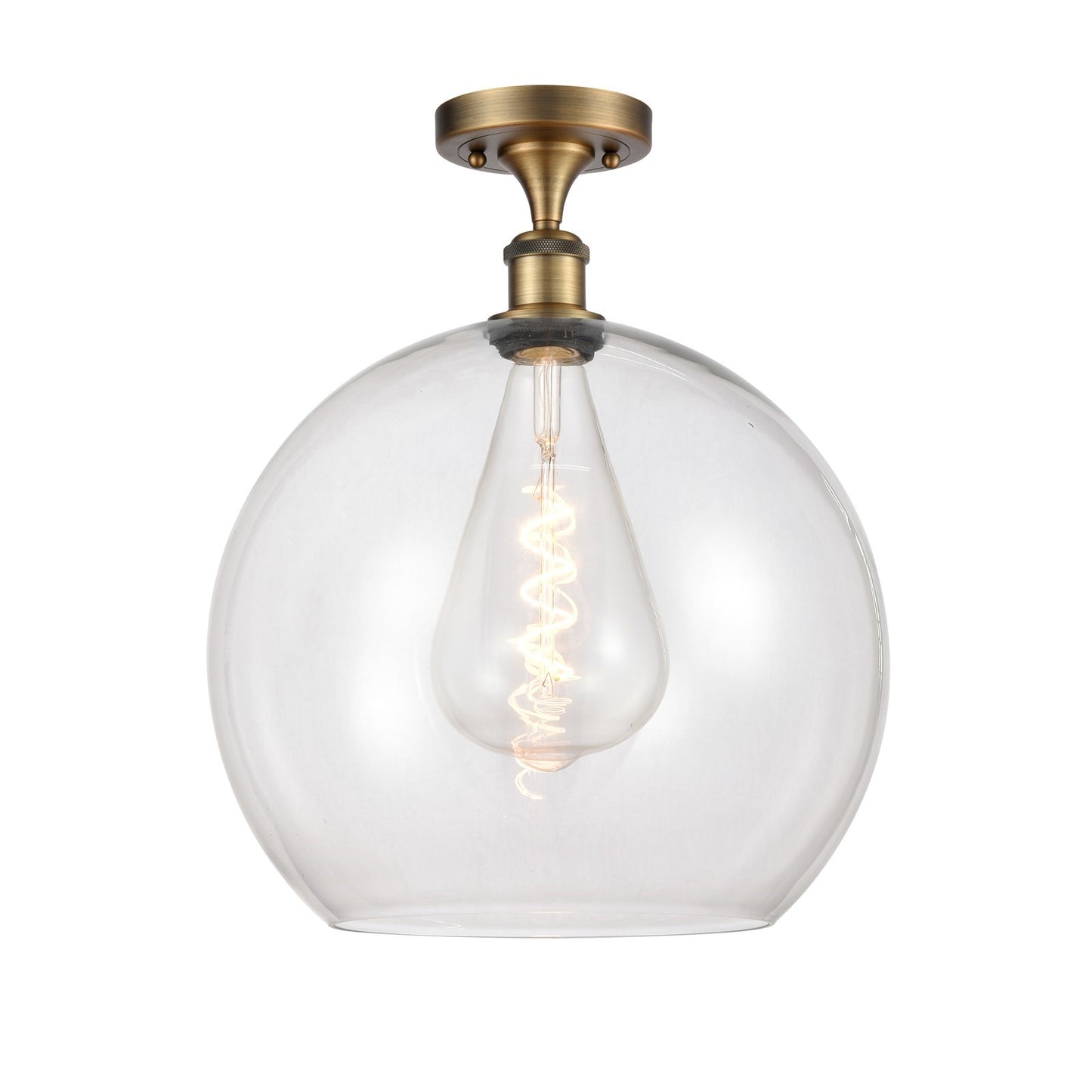 Innovations Athens 14in 1-Light Semi-Flush Mount | Industrial Brushed Brass Steel and Clear Glass | Entryway & Hallway | 13.75 x | Model 616-1F-BB-G122-14