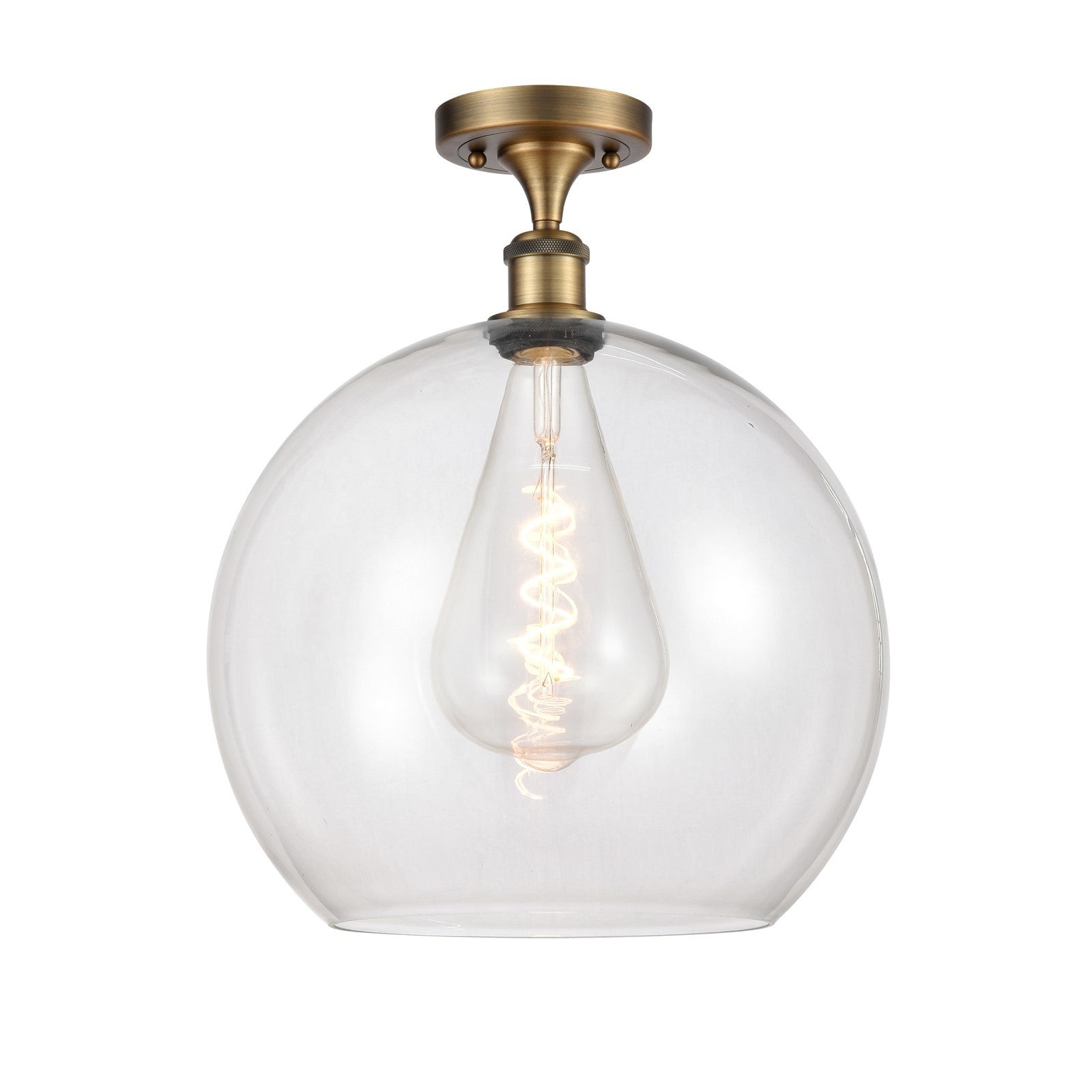 Innovations Athens 14in 1-Light Semi-Flush Mount | Industrial Brushed Brass Steel and Clear Glass | Entryway & Hallway | 13.75 x | Model 616-1F-BB-G122-14