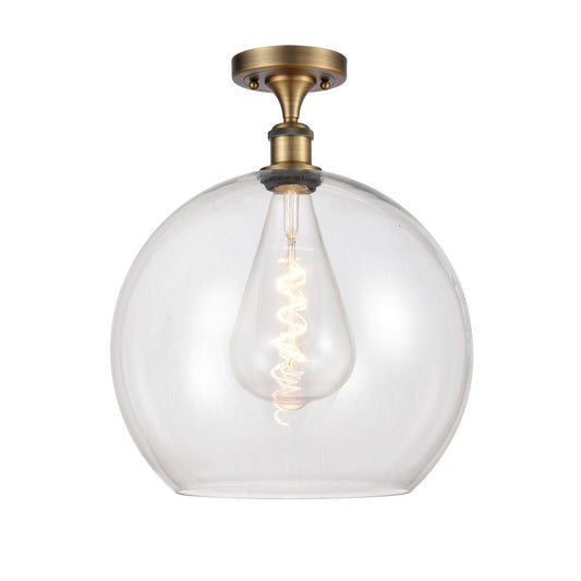 Innovations Athens 14in 1-Light Semi-Flush Mount | Industrial Brushed Brass Steel and Clear Glass | Entryway & Hallway | 13.75 x | Model 616-1F-BB-G122-14