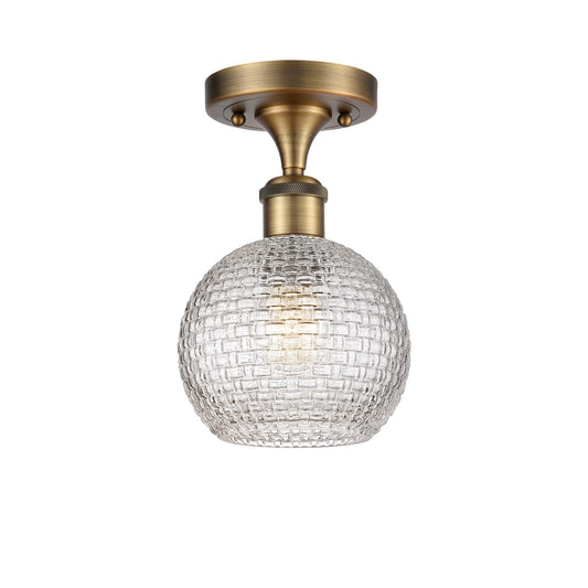 Innovations Athens 6in 1-Light Semi-Flush Mount | Modern Farmhouse Brushed Brass Steel and Clear Basket Weave Glass | Entryway | Model 616-1F-BB-G122C-6CL