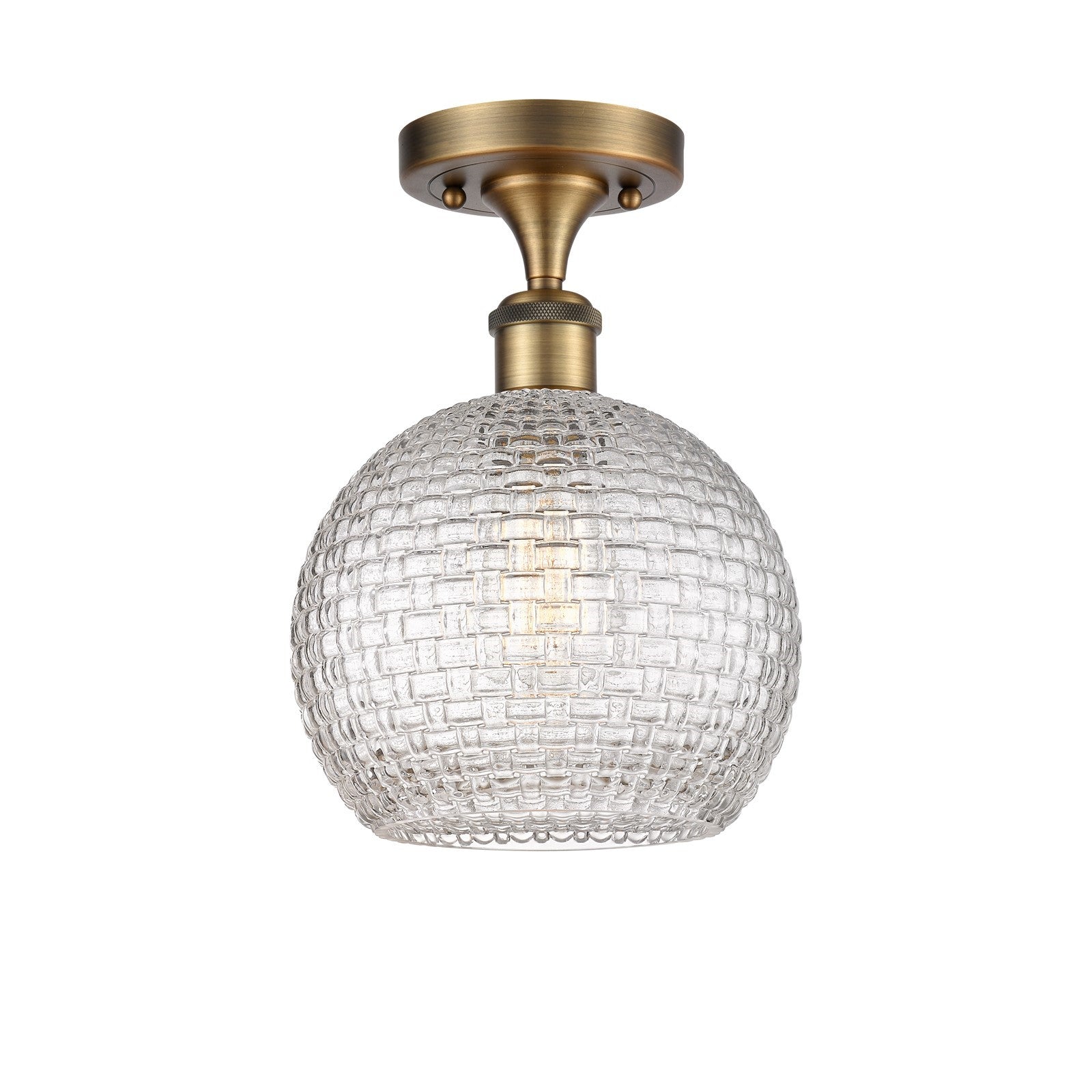 Innovations Athens 8in 1-Light Semi-Flush Mount | Modern Farmhouse Brushed Brass and Clear Basket Weave Glass | Entryway & | Model 616-1F-BB-G122C-8CL