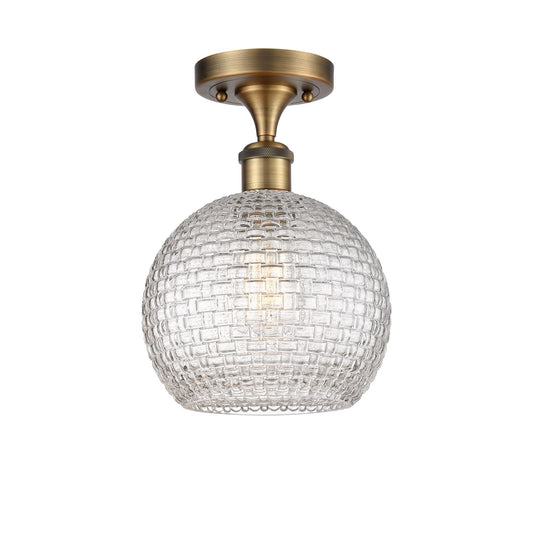 Innovations Athens 8in 1-Light Semi-Flush Mount | Modern Farmhouse Brushed Brass and Clear Basket Weave Glass | Entryway & | Model 616-1F-BB-G122C-8CL
