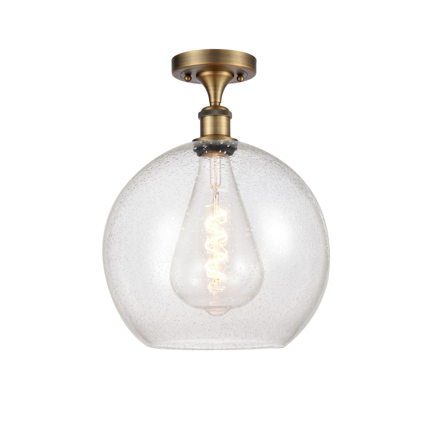 Innovations Athens 12in 1-Light Semi-Flush Mount | Industrial Brushed Brass Steel and Seedy Glass | Entryway & Hallway | 11.75 x | Model 616-1F-BB-G124-12