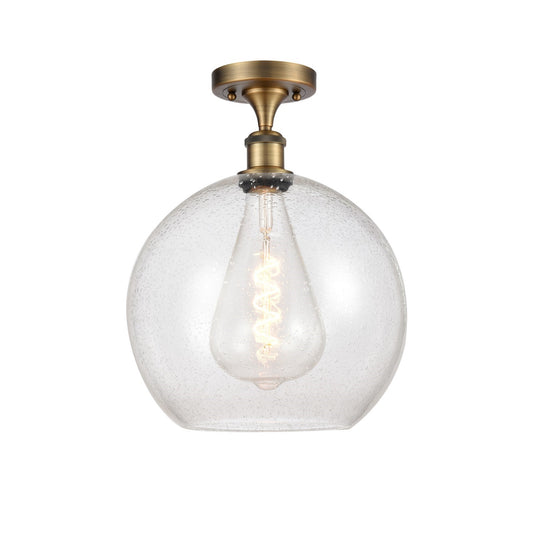 Innovations Athens 12in 1-Light Semi-Flush Mount | Industrial Brushed Brass Steel and Seedy Glass | Entryway & Hallway | 11.75 x | Model 616-1F-BB-G124-12