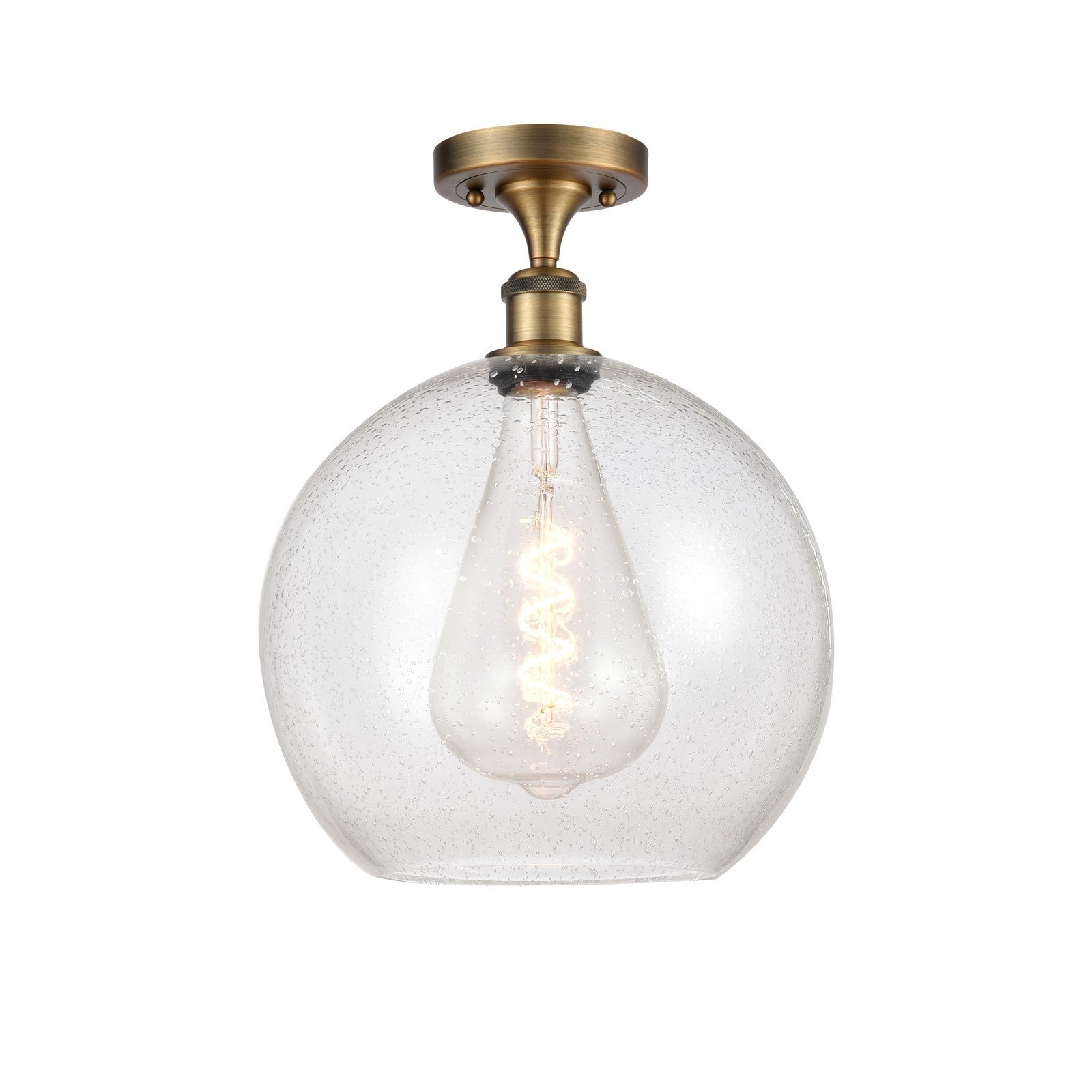 Innovations Athens 12in 1-Light Semi-Flush Mount | Industrial Brushed Brass Steel and Seedy Glass | Entryway & Hallway | 11.75 x | Model 616-1F-BB-G124-12