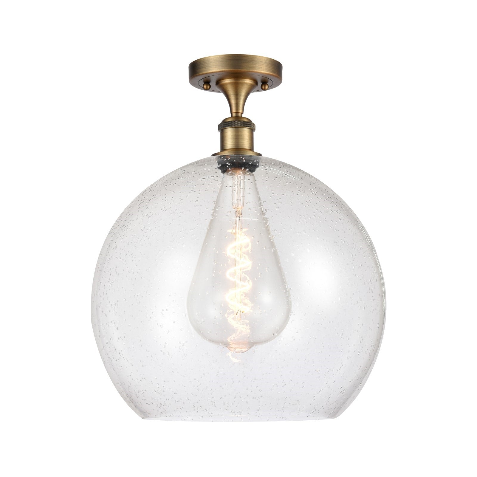 Innovations Athens 14in 1-Light Semi-Flush Mount | Industrial Brushed Brass Steel and Seedy Glass | Entryway & Hallway | 13.75 x | Model 616-1F-BB-G124-14