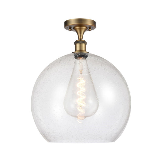 Innovations Athens 14in 1-Light Semi-Flush Mount | Industrial Brushed Brass Steel and Seedy Glass | Entryway & Hallway | 13.75 x | Model 616-1F-BB-G124-14