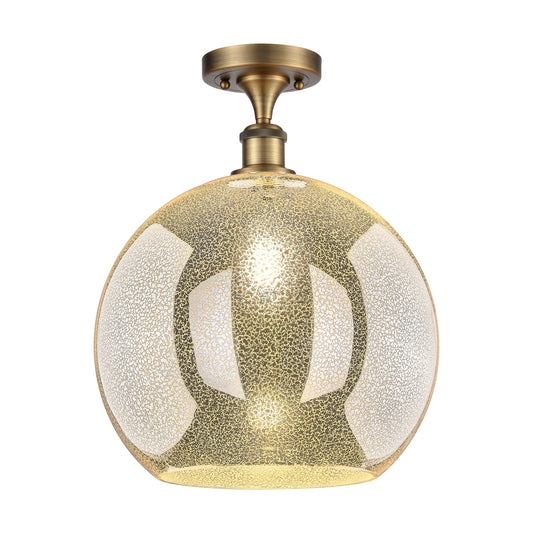 Innovations Athens 14in 1-Light Semi-Flush Mount | Industrial Brushed Brass Steel and Mercury Glass | Entryway & Hallway | 13.75 | Model 616-1F-BB-G128-14