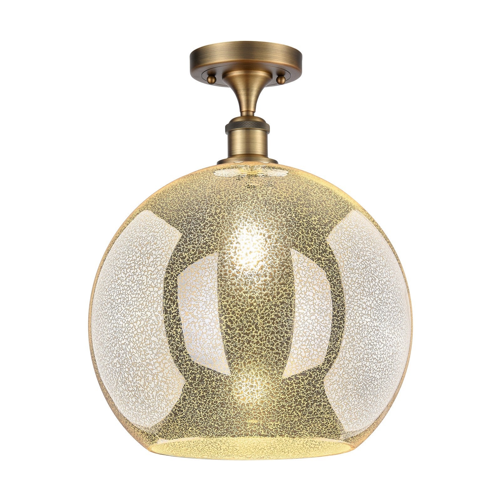 Innovations Athens 14in 1-Light Semi-Flush Mount | Industrial Brushed Brass Steel and Mercury Glass | Entryway & Hallway | 13.75 | Model 616-1F-BB-G128-14
