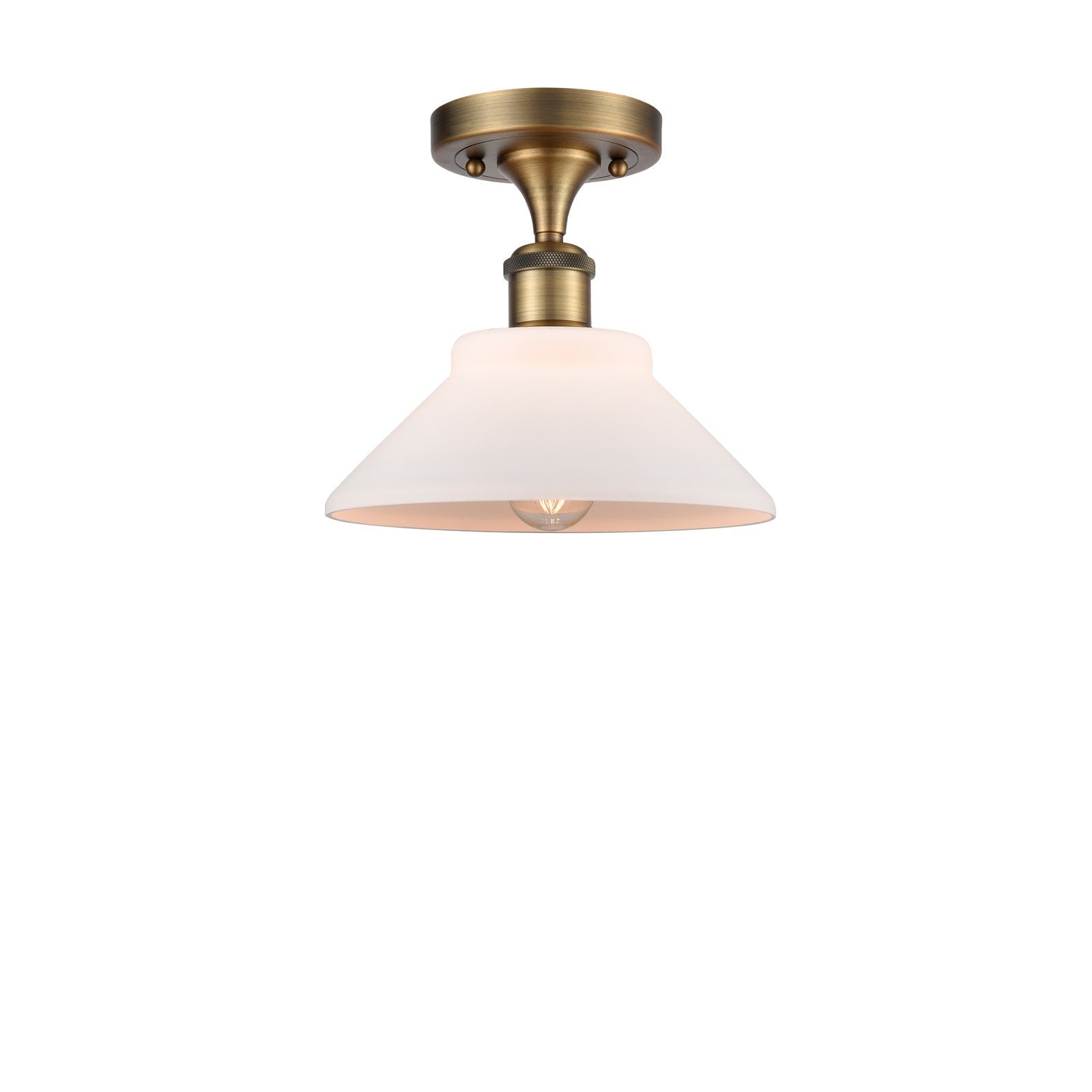 Innovations Orwell 8in 1-Light Semi-Flush Mount | Industrial Brushed Brass Steel and Matte White Glass | Entryway & Hallway | 8.38 | Model 616-1F-BB-G131