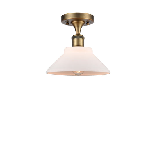 Innovations Orwell 8in 1-Light Semi-Flush Mount | Industrial Brushed Brass Steel and Matte White Glass | Entryway & Hallway | 8.38 | Model 616-1F-BB-G131