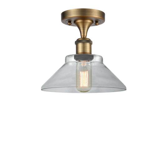 Innovations Orwell 8in 1-Light Semi-Flush Mount | Industrial Brushed Brass Steel and Clear Glass | Entryway & Hallway | 8.38 x 8.38 | Model 616-1F-BB-G132