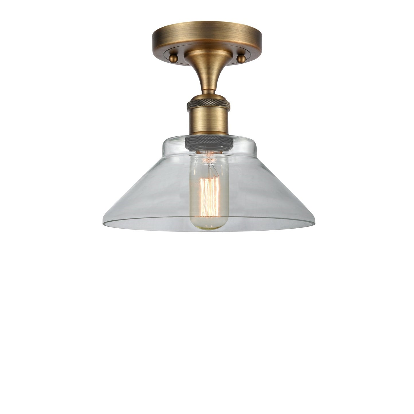 Innovations Orwell 8in 1-Light Semi-Flush Mount | Industrial Brushed Brass Steel and Clear Glass | Entryway & Hallway | 8.38 x 8.38 | Model 616-1F-BB-G132