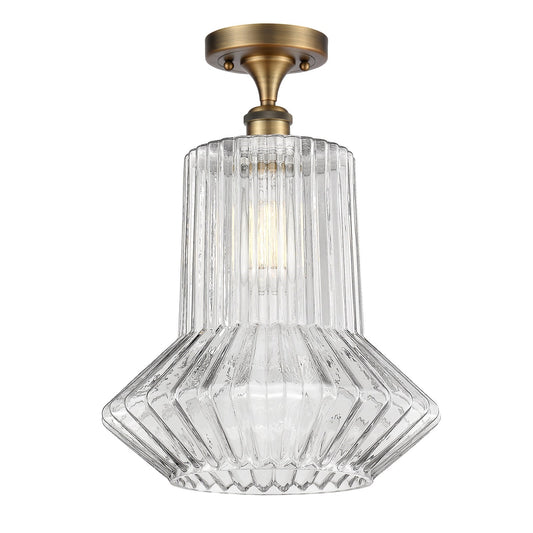 Innovations Springwater 12in 1-Light Semi-Flush Mount | Art Nouveau Industrial Brushed Brass Steel and Clear Fluted Glass | Model 616-1F-BB-G212
