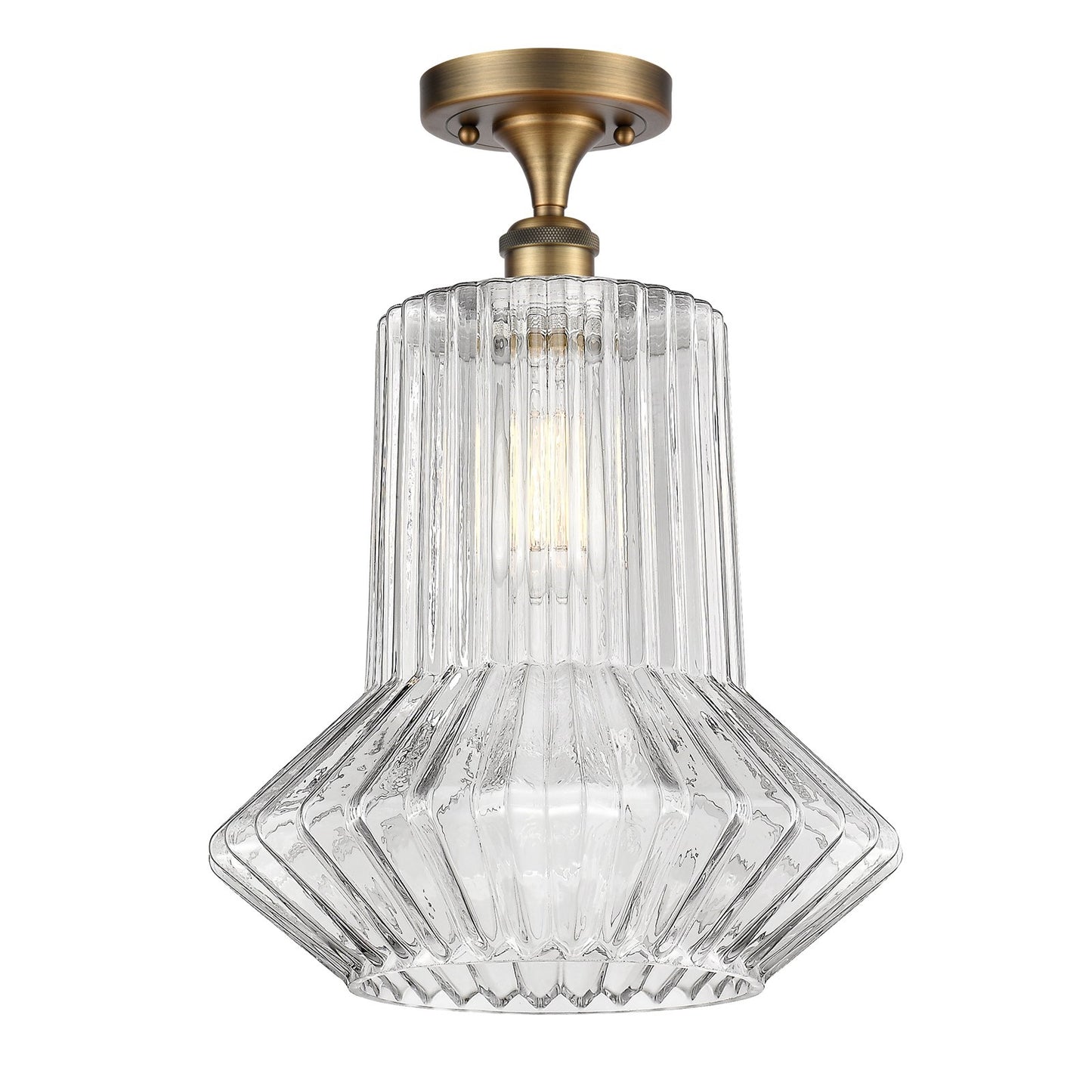 Innovations Springwater 12in 1-Light Semi-Flush Mount | Art Nouveau Industrial Brushed Brass Steel and Clear Fluted Glass | Model 616-1F-BB-G212
